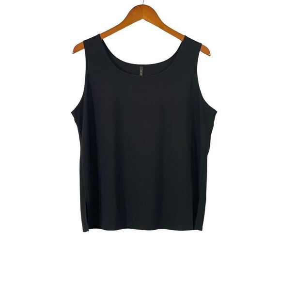 IC by Connie K Black Sleeveless Tank Top Shell Boxy Slinky Knit Slits Size XL - Picture 6 of 6